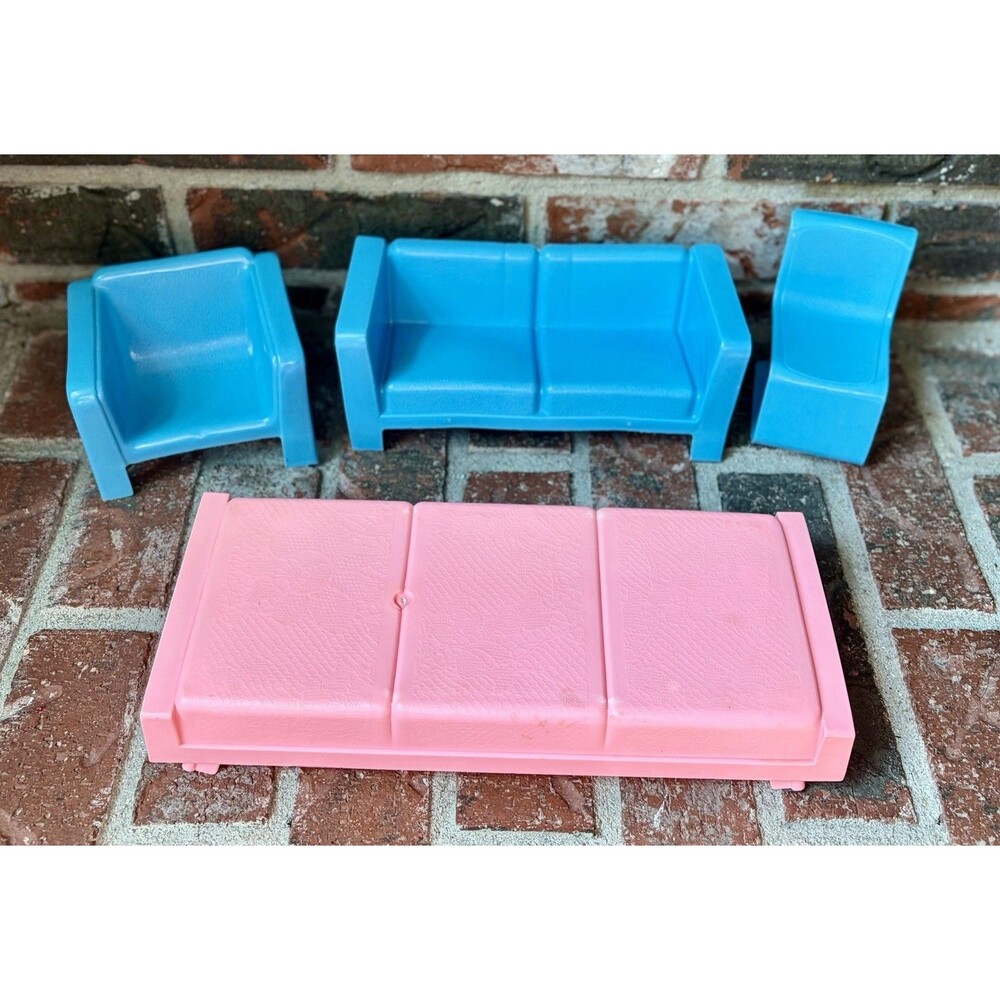 Vintage 70s Mattel Barbie Townhouse Blue Pink Plastic Furniture Lot